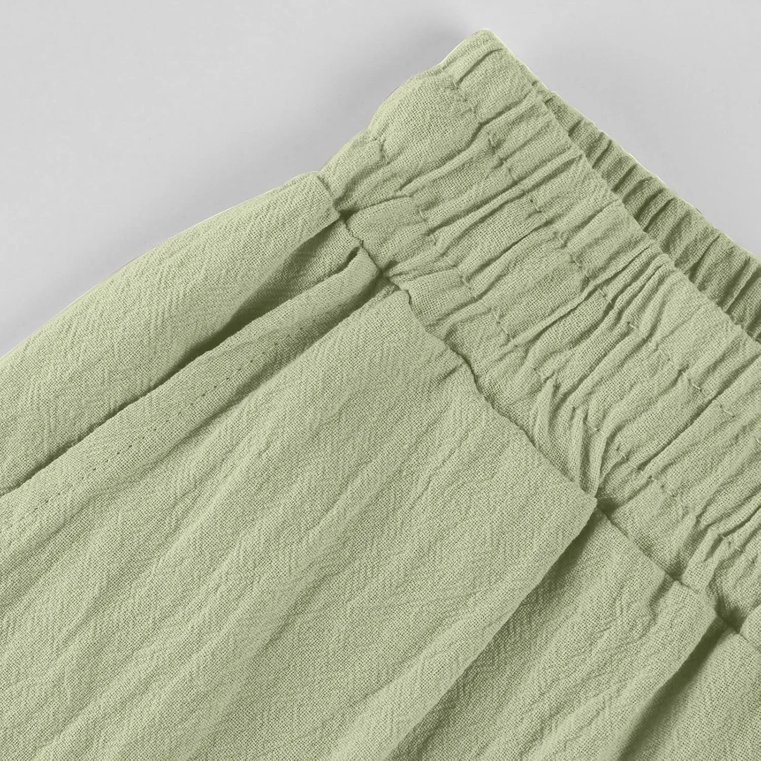 2024 Linen Crop Pants for Women Casual Summer Drawstring High Waisted Joggers with Pockets Straight Leg Cropped Pants