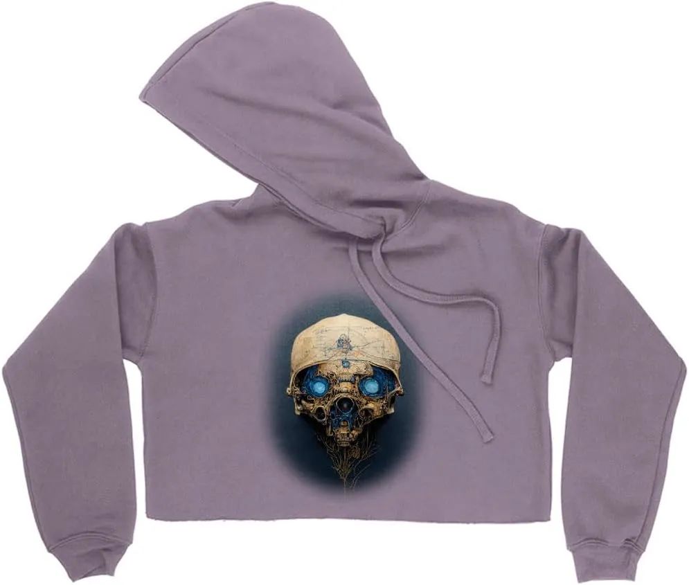 Abstract Skull Painting Women's Cropped Fleece Hoodie - Skull Design Cropped Hoodie for Women