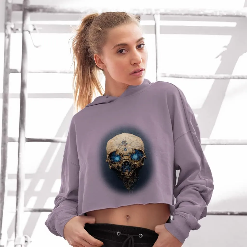 Abstract Skull Painting Women's Cropped Fleece Hoodie - Skull Design Cropped Hoodie for Women