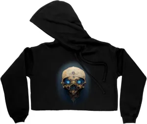 Abstract Skull Painting Women's Cropped Fleece Hoodie - Skull Design Cropped Hoodie for Women