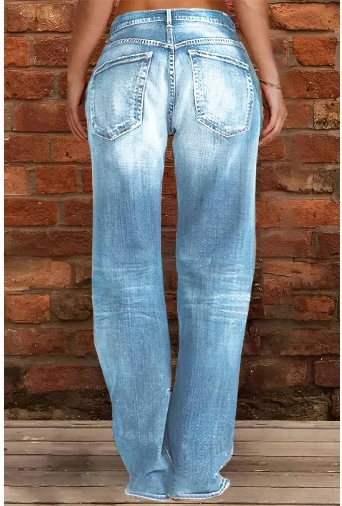 Akivide Women's Baggy Ripped Wide Leg Jeans Causal Loose Fit Boyfriend Distressed Straight Leg Denim Pants