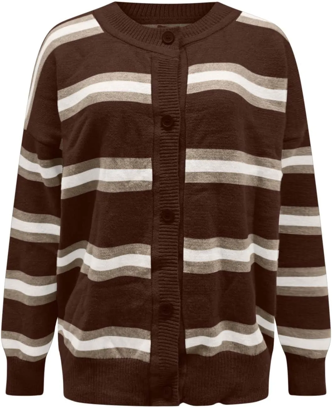 Akklian Women's Cropped Striped Chunky Knit Cardigans Sweaters Trendy Long Sleeve Button Down Sweater Tops 2024 Fall Outfits