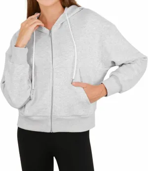 Amazhiyu Women's Cropped Zip-Up Drawstring Hoodie Fleece Full Zip Casual Jacket