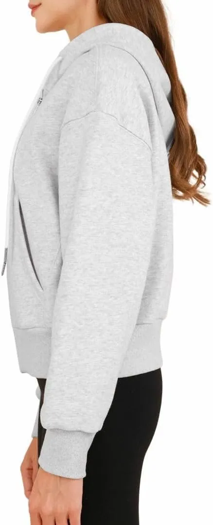Amazhiyu Women's Cropped Zip-Up Drawstring Hoodie Fleece Full Zip Casual Jacket