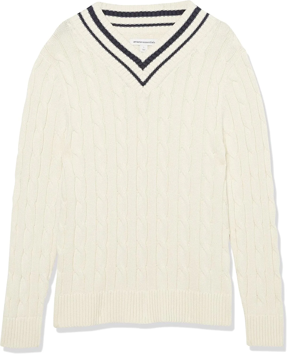 Amazon Essentials Men's Cable Knit V-Neck Sweater
