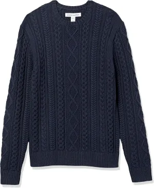 Amazon Essentials Men's Long-Sleeve 100% Cotton Fisherman Cable Crewneck Sweater