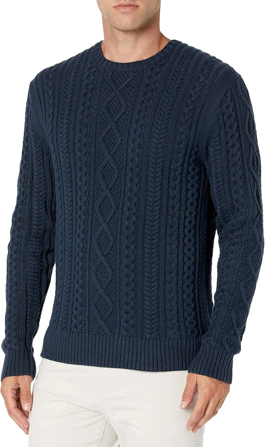 Amazon Essentials Men's Long-Sleeve 100% Cotton Fisherman Cable Crewneck Sweater
