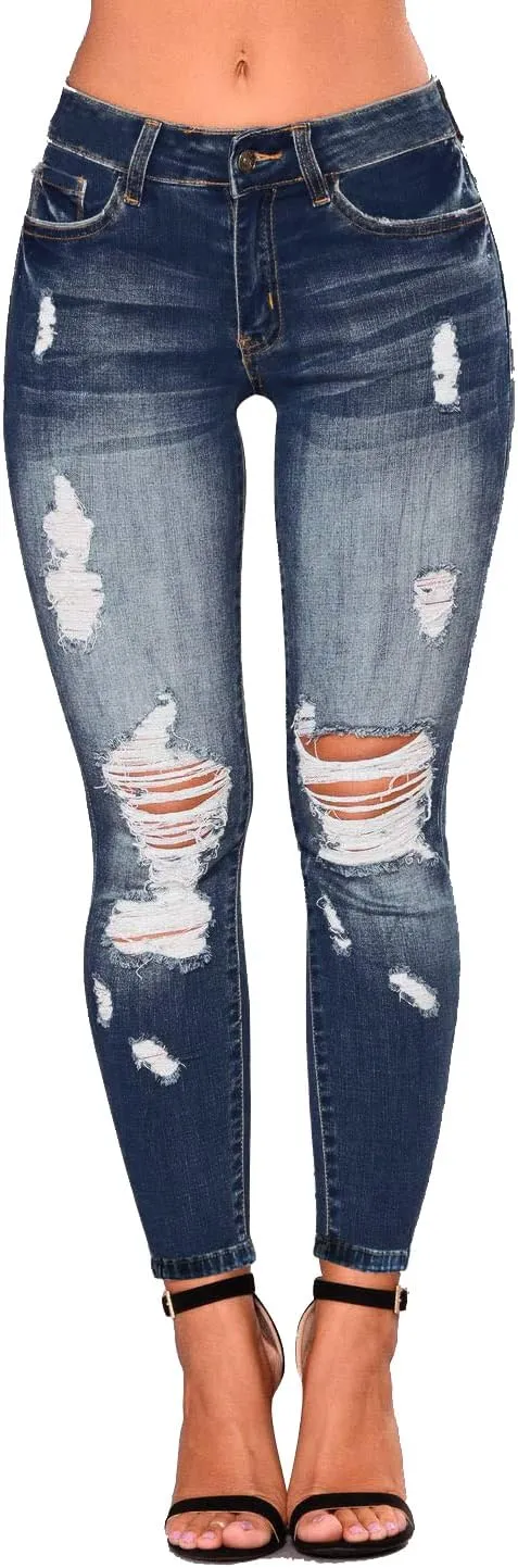 AMRSPENG Women's High Waisted Jeans for Women Ripped Stretch Skinny Butt Lifting Jeans Distressed Jeans Pants