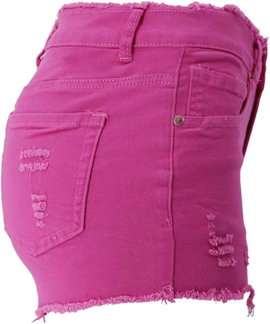 Andongnywell Jean Shorts Women Stretch High Waisted Ripped Denim Shorts with Pockets Summer Trendy Distressed Cut-Off Shorts