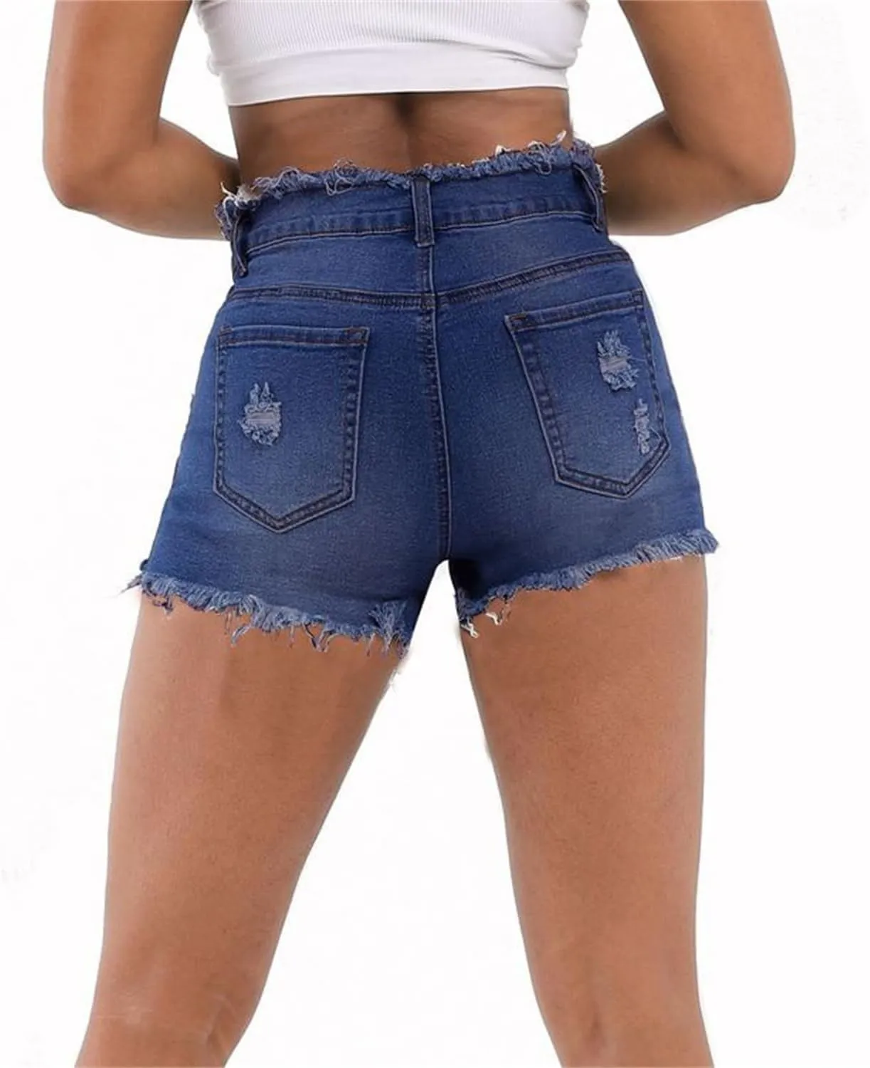 Andongnywell Jean Shorts Women Stretch High Waisted Ripped Denim Shorts with Pockets Summer Trendy Distressed Cut-Off Shorts