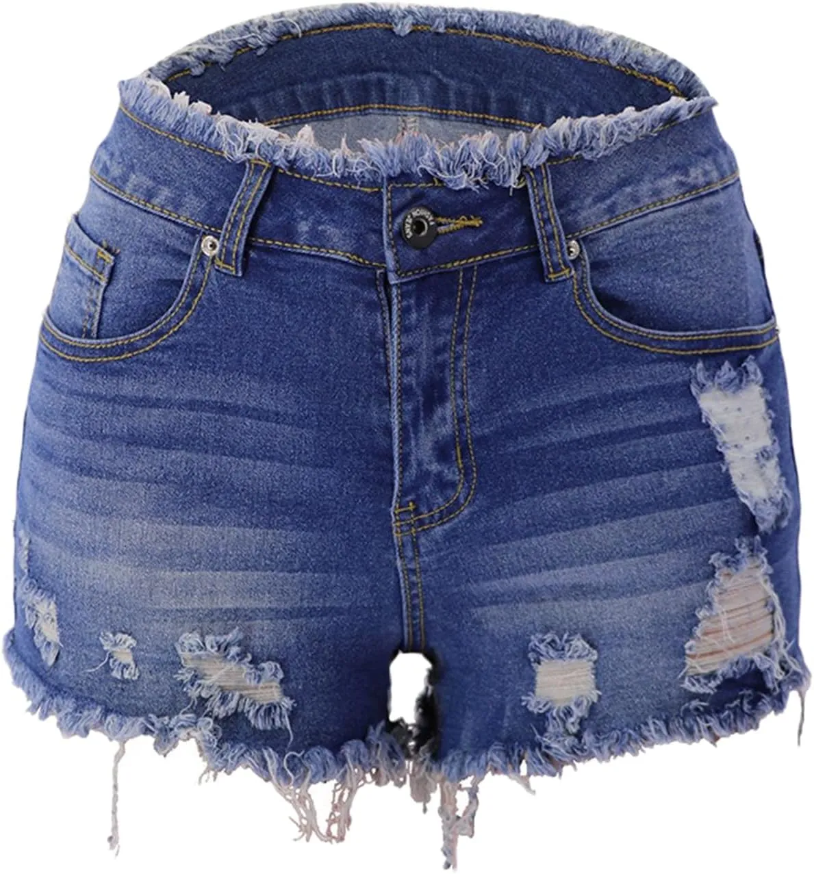 Andongnywell Jean Shorts Women Stretch High Waisted Ripped Denim Shorts with Pockets Summer Trendy Distressed Cut-Off Shorts