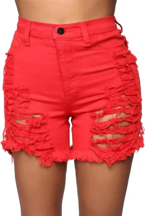 Andongnywell Women High Waisted Ripped Frayed Denim Shorts Summer Raw Hem Distressed Jean Shorts Pockets Pull-On Shorts