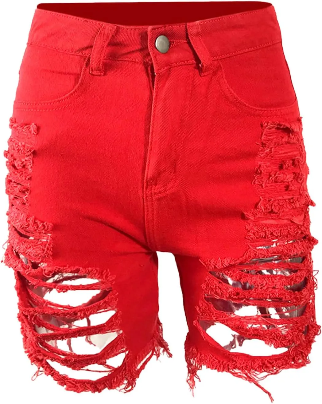 Andongnywell Women High Waisted Ripped Frayed Denim Shorts Summer Raw Hem Distressed Jean Shorts Pockets Pull-On Shorts