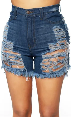 Andongnywell Women High Waisted Ripped Frayed Denim Shorts Summer Raw Hem Distressed Jean Shorts Pockets Pull-On Shorts