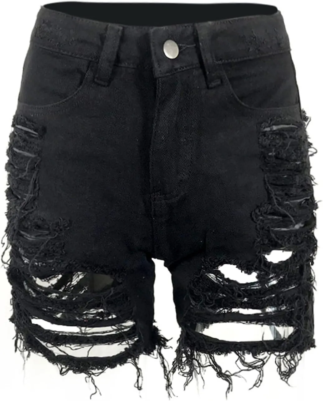 Andongnywell Women High Waisted Ripped Frayed Denim Shorts Summer Raw Hem Distressed Jean Shorts Pockets Pull-On Shorts