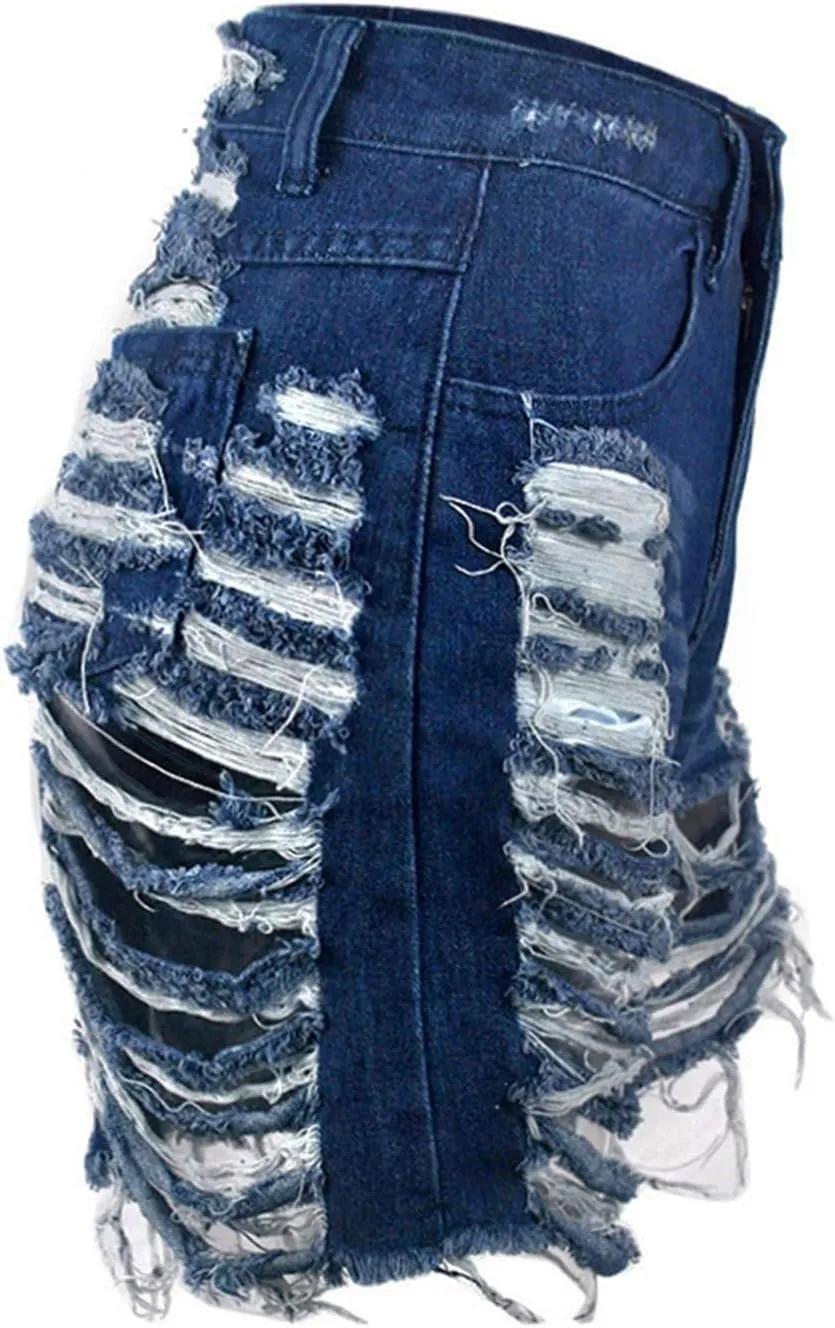 Andongnywell Women High Waisted Ripped Frayed Denim Shorts Summer Raw Hem Distressed Jean Shorts Pockets Pull-On Shorts