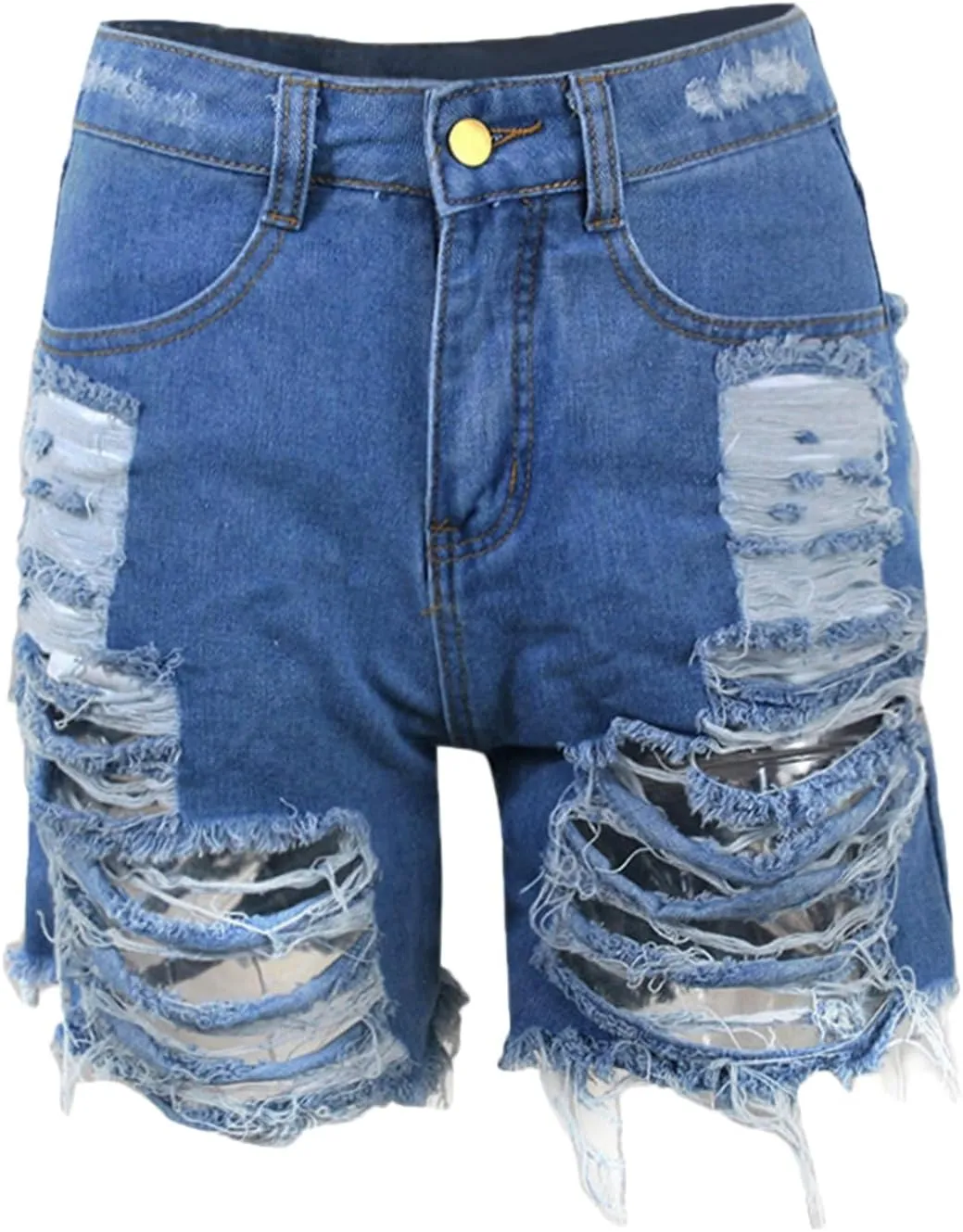 Andongnywell Women High Waisted Ripped Frayed Denim Shorts Summer Raw Hem Distressed Jean Shorts Pockets Pull-On Shorts