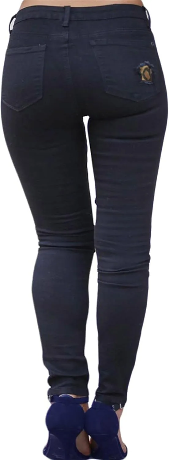 Andongnywell Women Ripped Hole Skinny Jeans Pockets Leopard Butt Lifting Distressed Denim Pants Stretchy Jeans