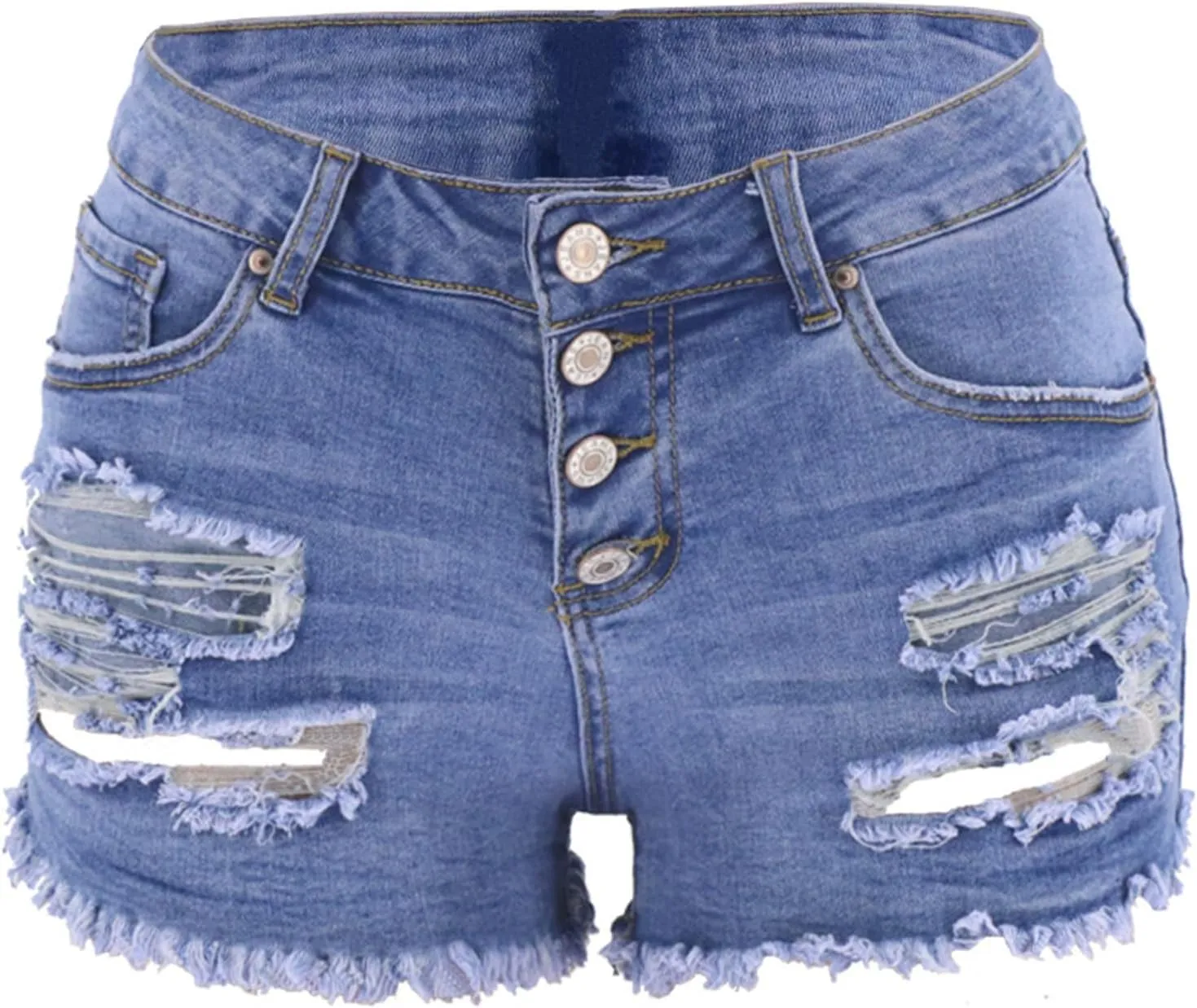 Andongnywell Womens Ripped Frayed Denim Shorts High Waisted Casual Distressed Ripped Shorts Raw Hem Jeans-Shorts