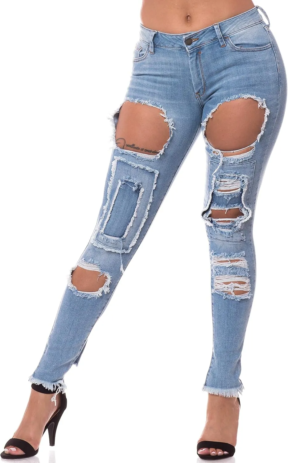 Aphrodite Mid Rise Jeans for Women - Skinny Stretch Womens Distressed Ripped Jeans