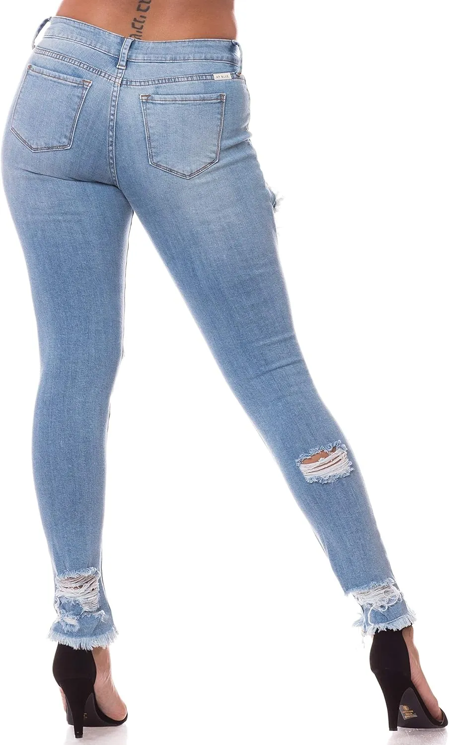 Aphrodite Mid Rise Jeans for Women - Skinny Stretch Womens Distressed Ripped Jeans