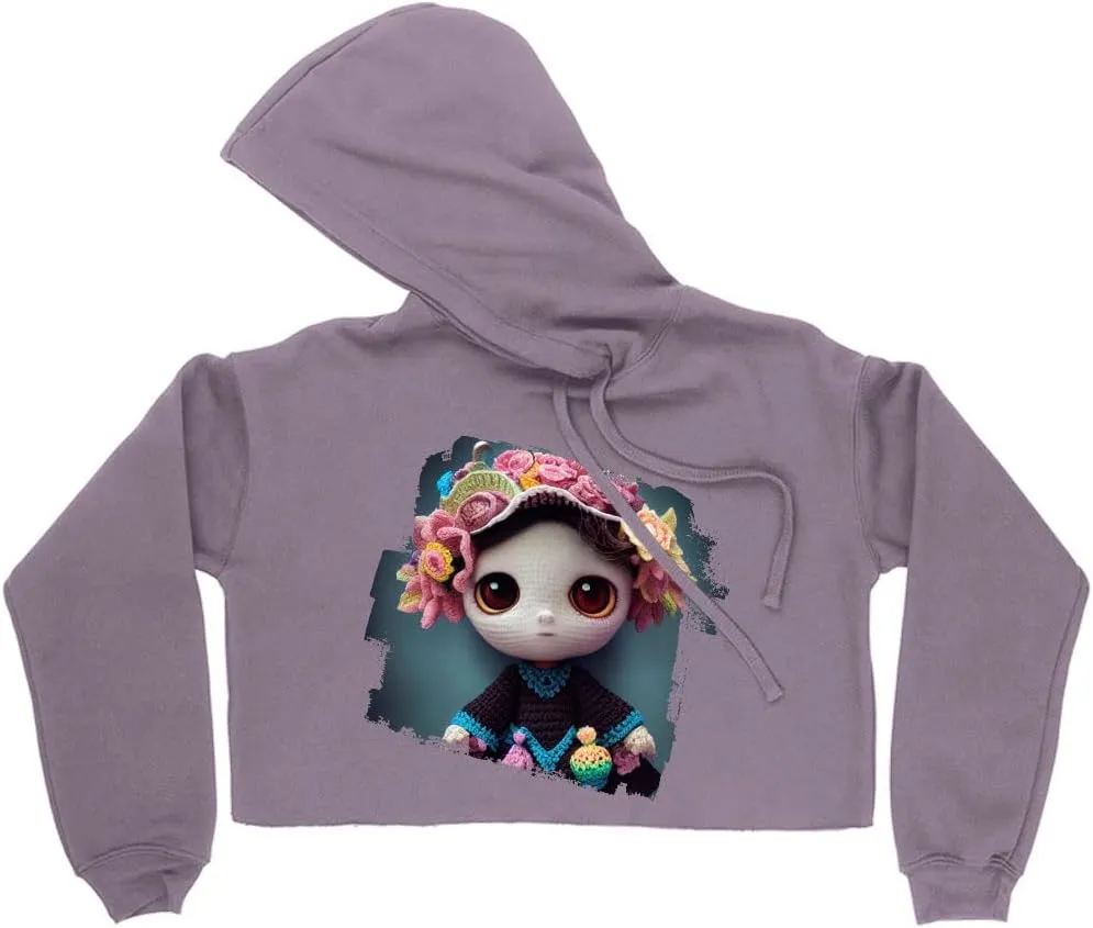 Art Women's Cropped Fleece Hoodie - Doll Cropped Hoodie for Women - Graphic Hooded Sweatshirt