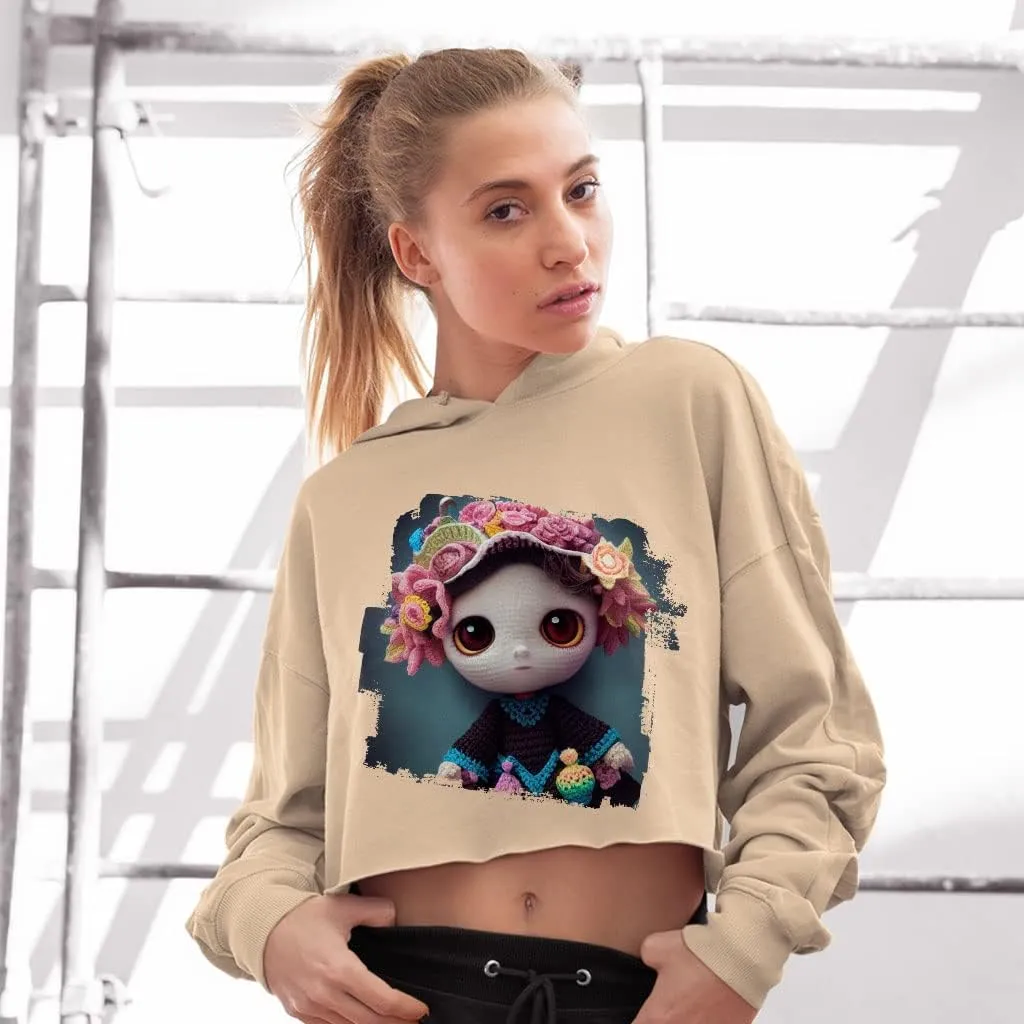 Art Women's Cropped Fleece Hoodie - Doll Cropped Hoodie for Women - Graphic Hooded Sweatshirt