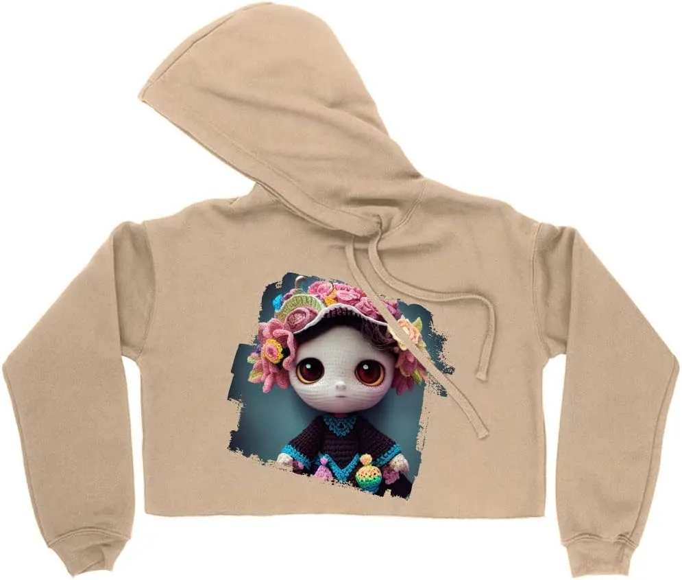 Art Women's Cropped Fleece Hoodie - Doll Cropped Hoodie for Women - Graphic Hooded Sweatshirt