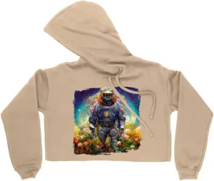 Astronaut Flower Background Women's Cropped Fleece Hoodie - Painting Cropped Hoodie for Women