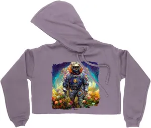 Astronaut Flower Background Women's Cropped Fleece Hoodie - Painting Cropped Hoodie for Women