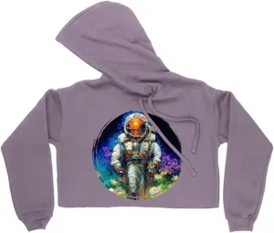 Astronaut Women's Cropped Fleece Hoodie - Absrtact Cropped Hoodie for Women - Space Hooded Sweatshirt