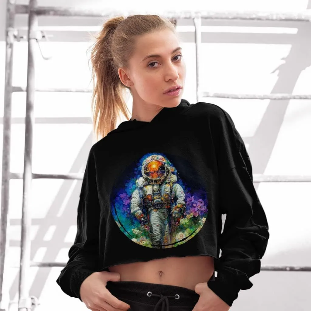 Astronaut Women's Cropped Fleece Hoodie - Absrtact Cropped Hoodie for Women - Space Hooded Sweatshirt