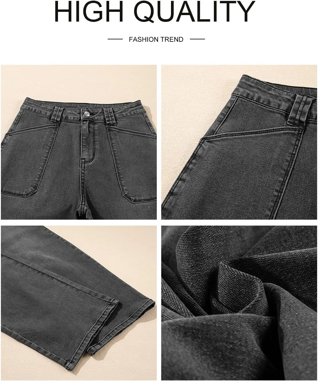 Astylish Women‘s High Waisted Straight Leg Jeans Stretchy Wide Leg Jeans Trendy Denim Pants