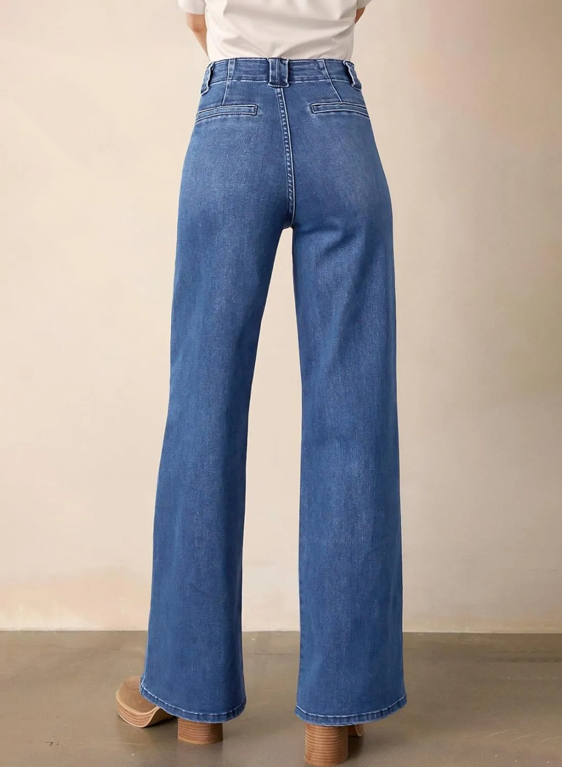 Astylish Women‘s High Waisted Straight Leg Jeans Stretchy Wide Leg Jeans Trendy Denim Pants