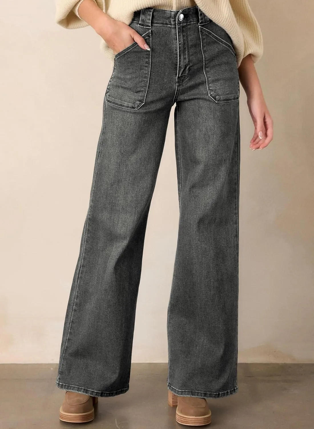 Astylish Women‘s High Waisted Straight Leg Jeans Stretchy Wide Leg Jeans Trendy Denim Pants
