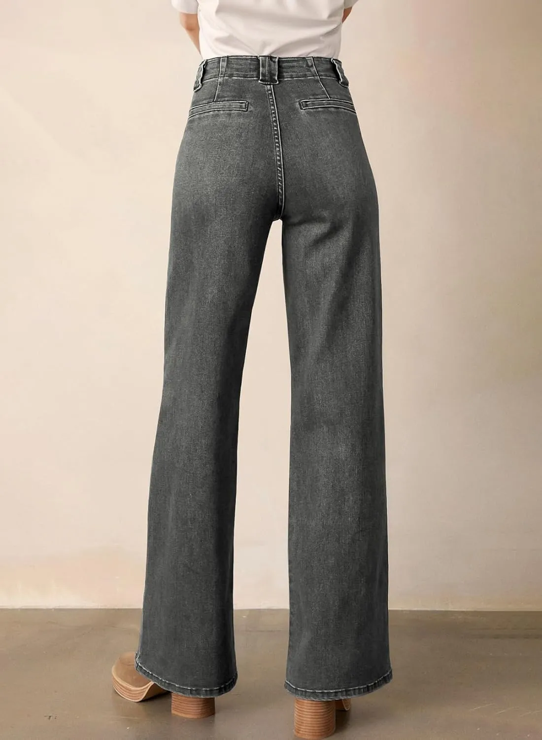 Astylish Women‘s High Waisted Straight Leg Jeans Stretchy Wide Leg Jeans Trendy Denim Pants