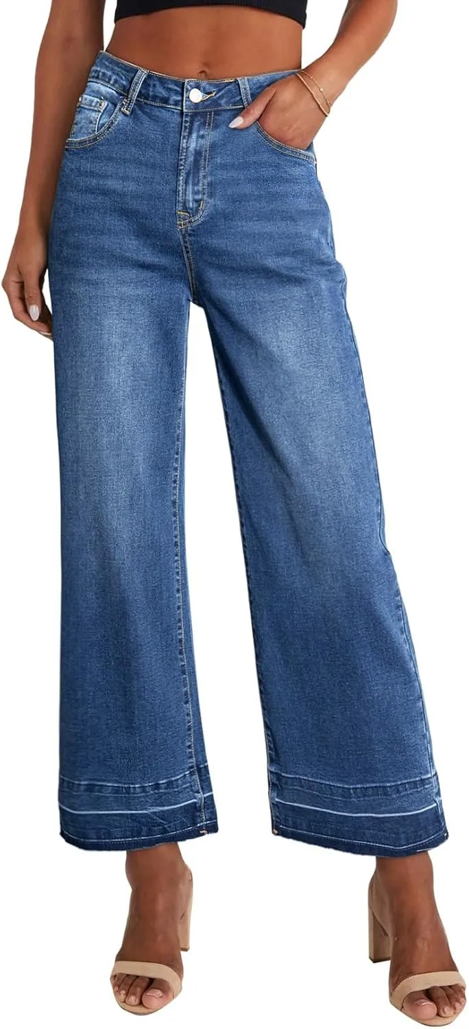 Astylish Women's High Waisted Wide Leg Jeans Trendy Straight Leg Jeans Zimbaplatinum Denim Pants