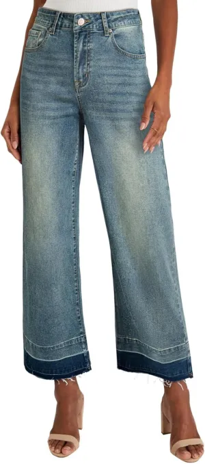 Astylish Women's High Waisted Wide Leg Jeans Trendy Straight Leg Jeans Zimbaplatinum Denim Pants