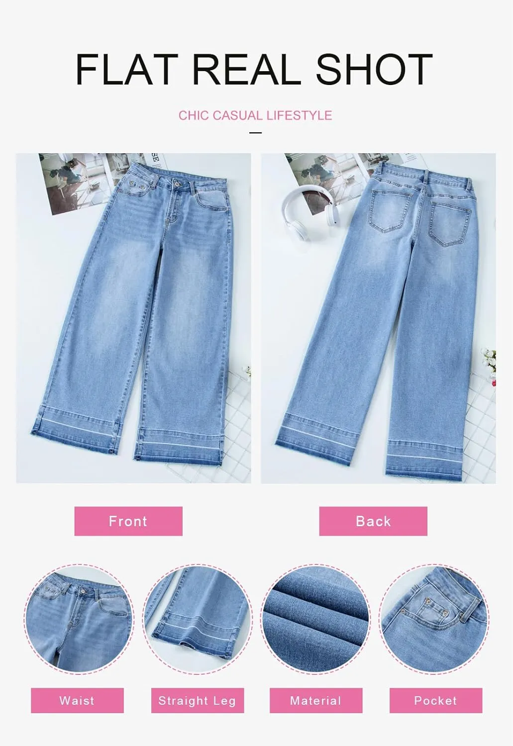 Astylish Women's High Waisted Wide Leg Jeans Trendy Straight Leg Jeans Zimbaplatinum Denim Pants