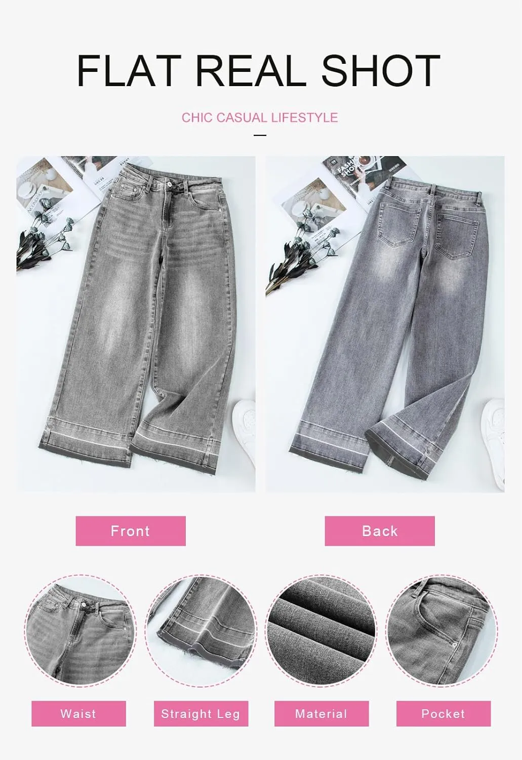 Astylish Women's High Waisted Wide Leg Jeans Trendy Straight Leg Jeans Zimbaplatinum Denim Pants