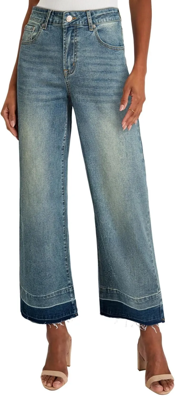 Astylish Women's High Waisted Wide Leg Jeans Trendy Straight Leg Jeans Zimbaplatinum Denim Pants