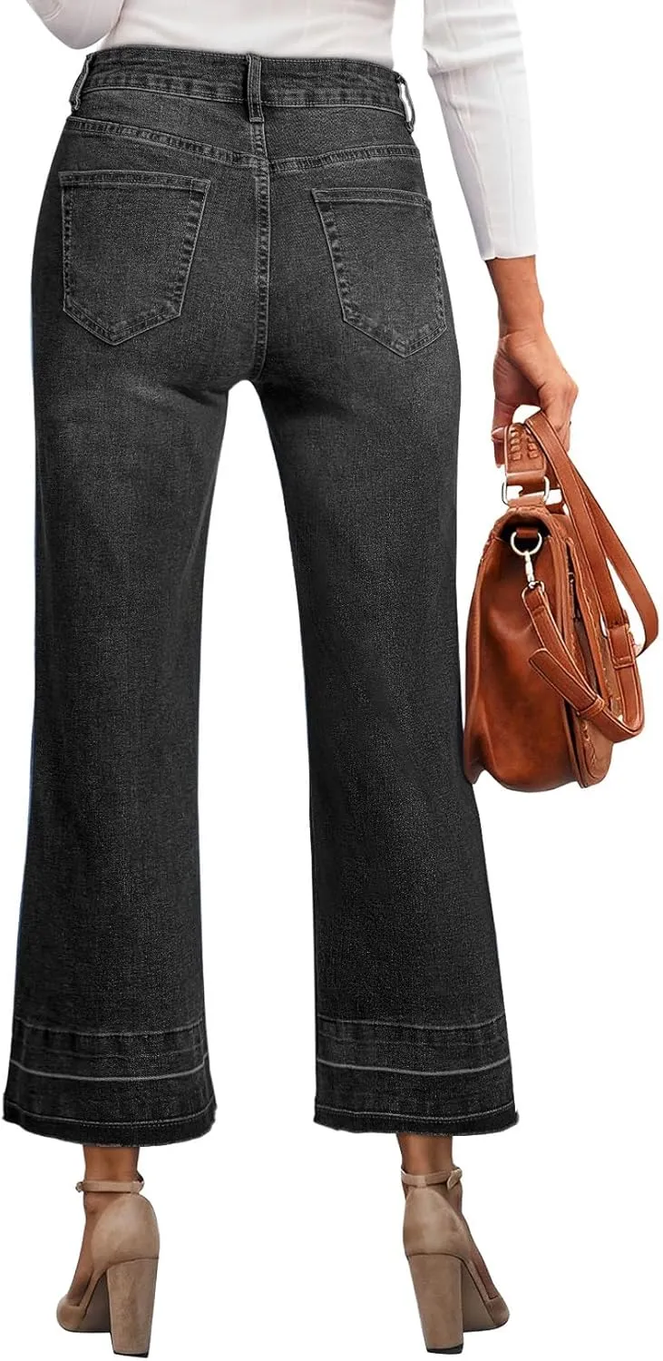 Astylish Women's High Waisted Wide Leg Jeans Trendy Straight Leg Jeans Zimbaplatinum Denim Pants