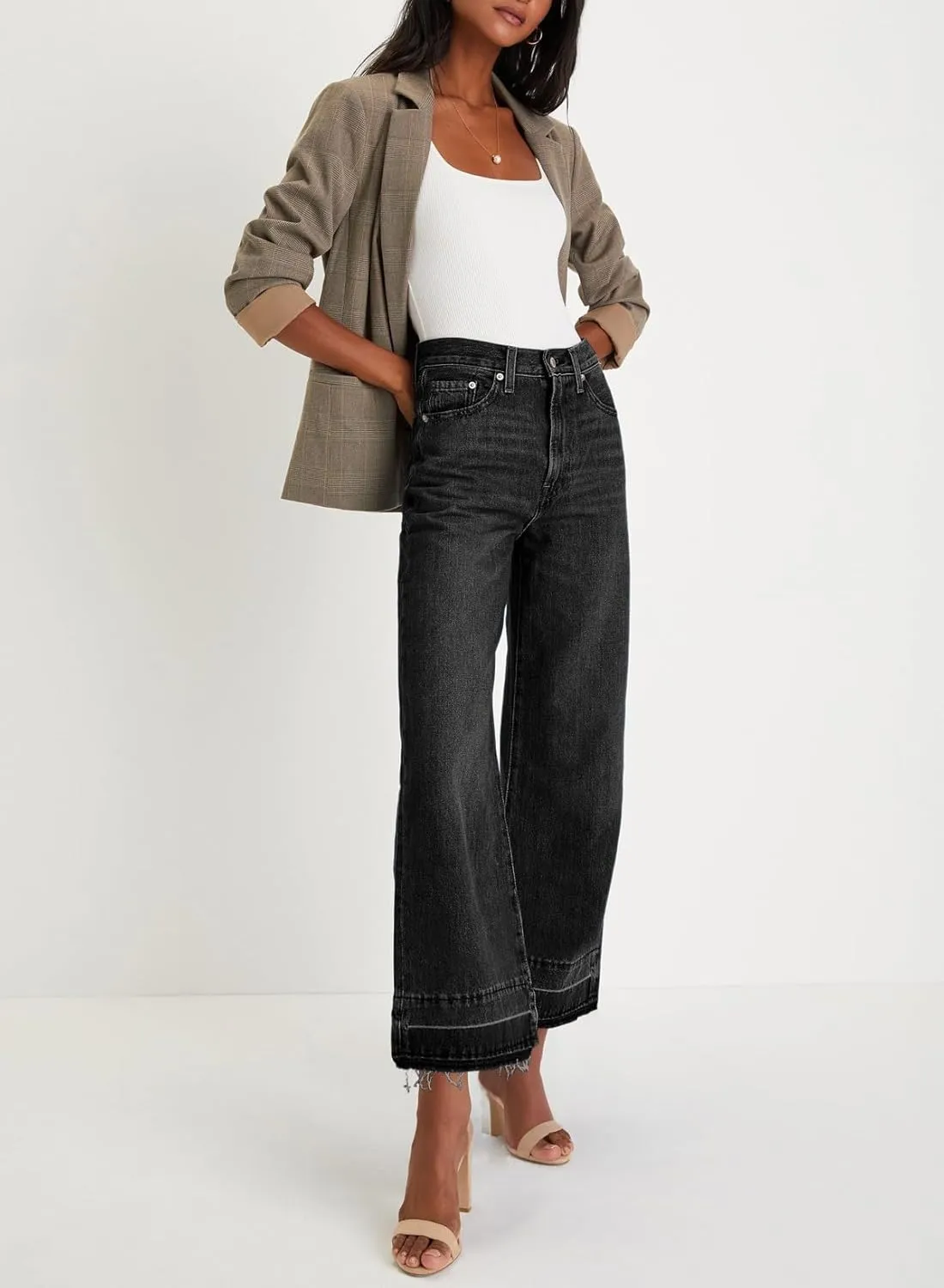 Astylish Women's High Waisted Wide Leg Jeans Trendy Straight Leg Jeans Zimbaplatinum Denim Pants