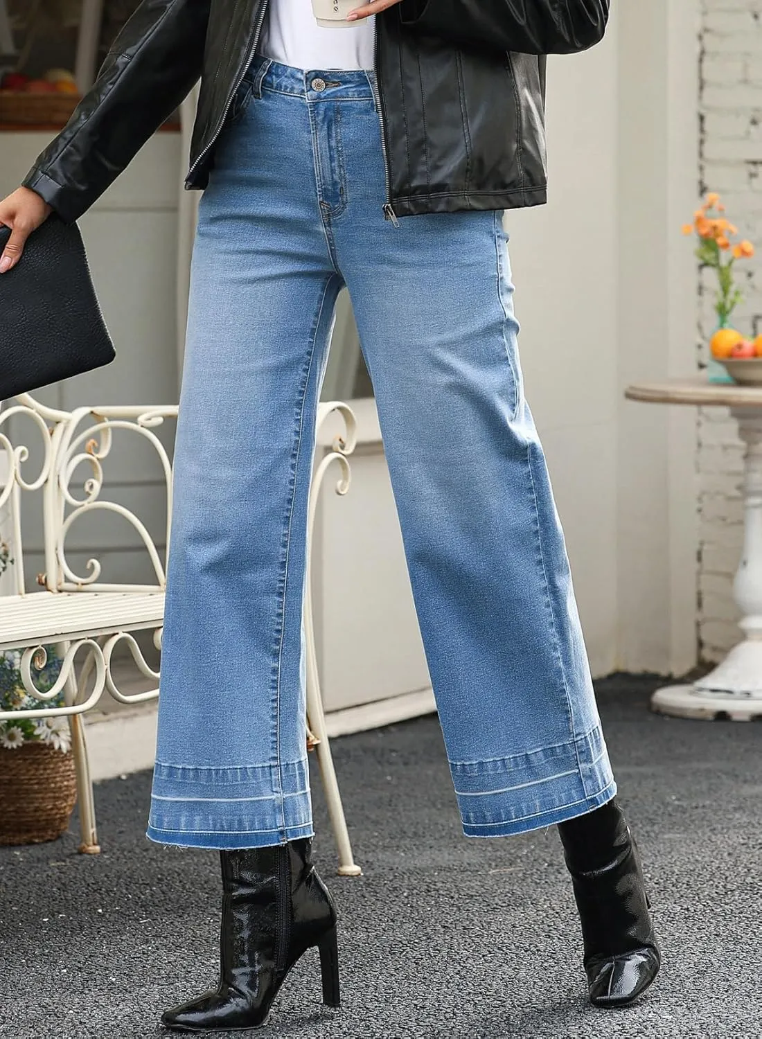Astylish Women's High Waisted Wide Leg Jeans Trendy Straight Leg Jeans Zimbaplatinum Denim Pants