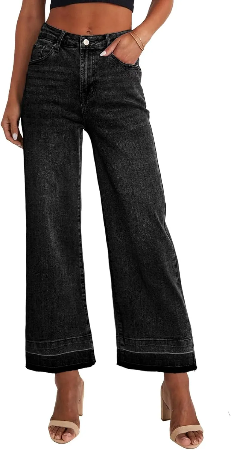 Astylish Women's High Waisted Wide Leg Jeans Trendy Straight Leg Jeans Zimbaplatinum Denim Pants