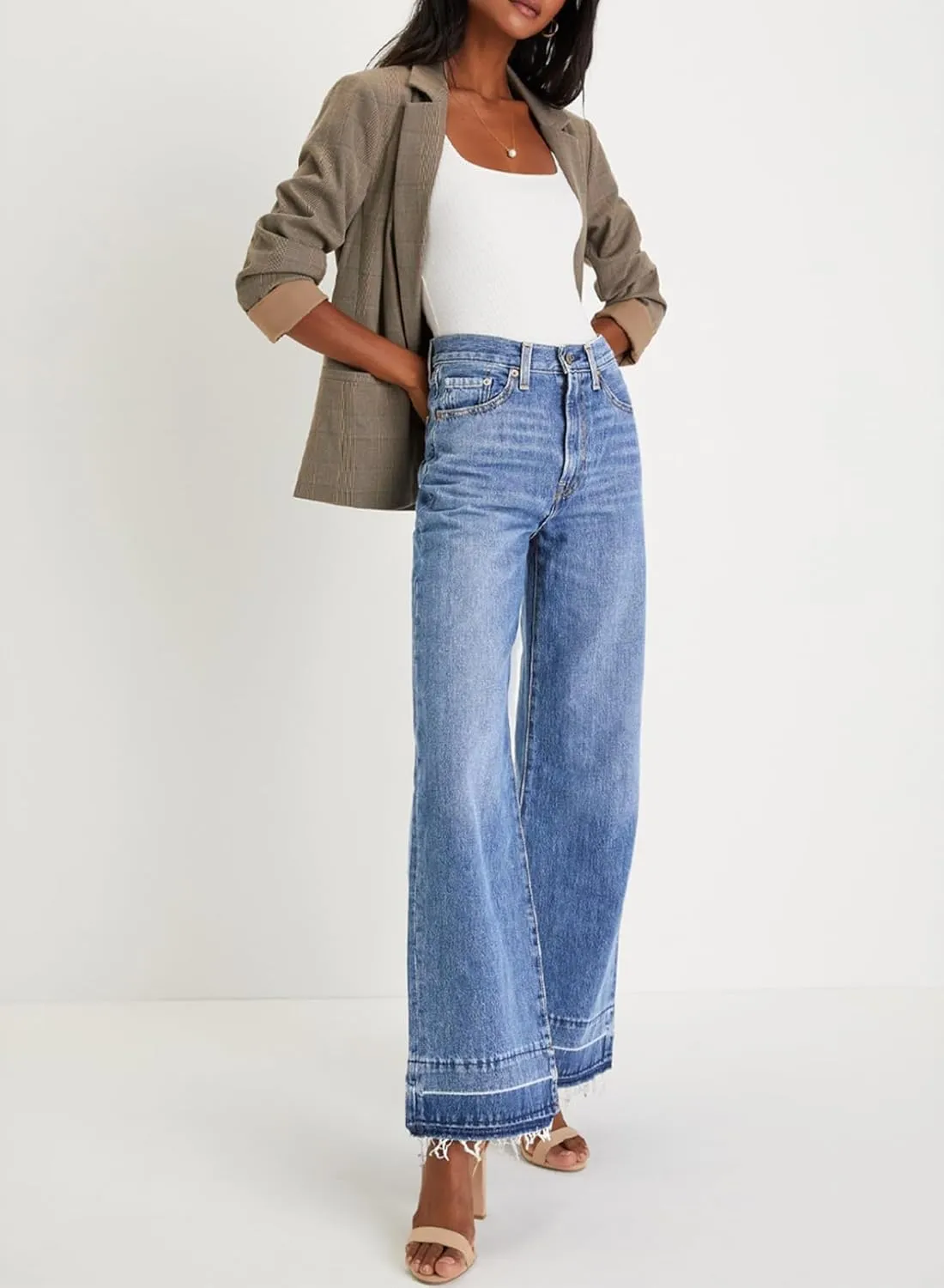 Astylish Women's High Waisted Wide Leg Jeans Trendy Straight Leg Jeans Zimbaplatinum Denim Pants