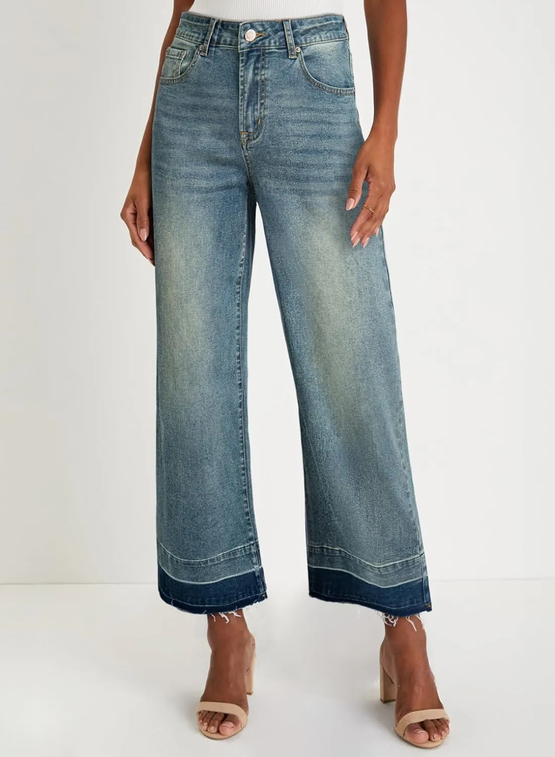 Astylish Women's High Waisted Wide Leg Jeans Trendy Straight Leg Jeans Zimbaplatinum Denim Pants