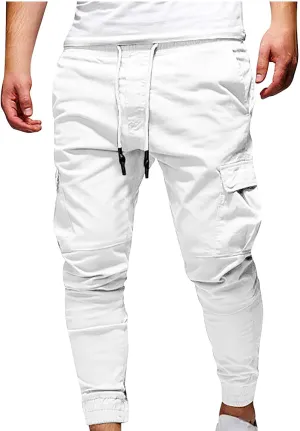 Aymnlox Mens Slim Fit Pants Elastic Waist Drawstring Solid Casual Joggers Sweatpants Fall Classic Workout Tapered Trousers