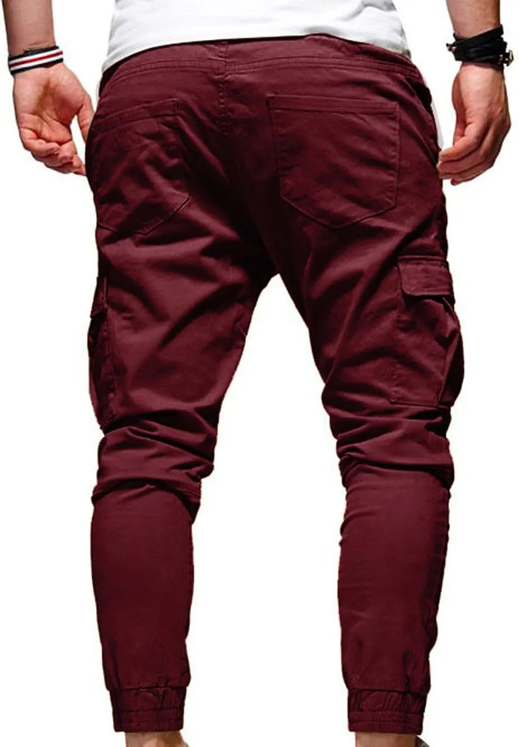 Aymnlox Mens Slim Fit Pants Elastic Waist Drawstring Solid Casual Joggers Sweatpants Fall Classic Workout Tapered Trousers