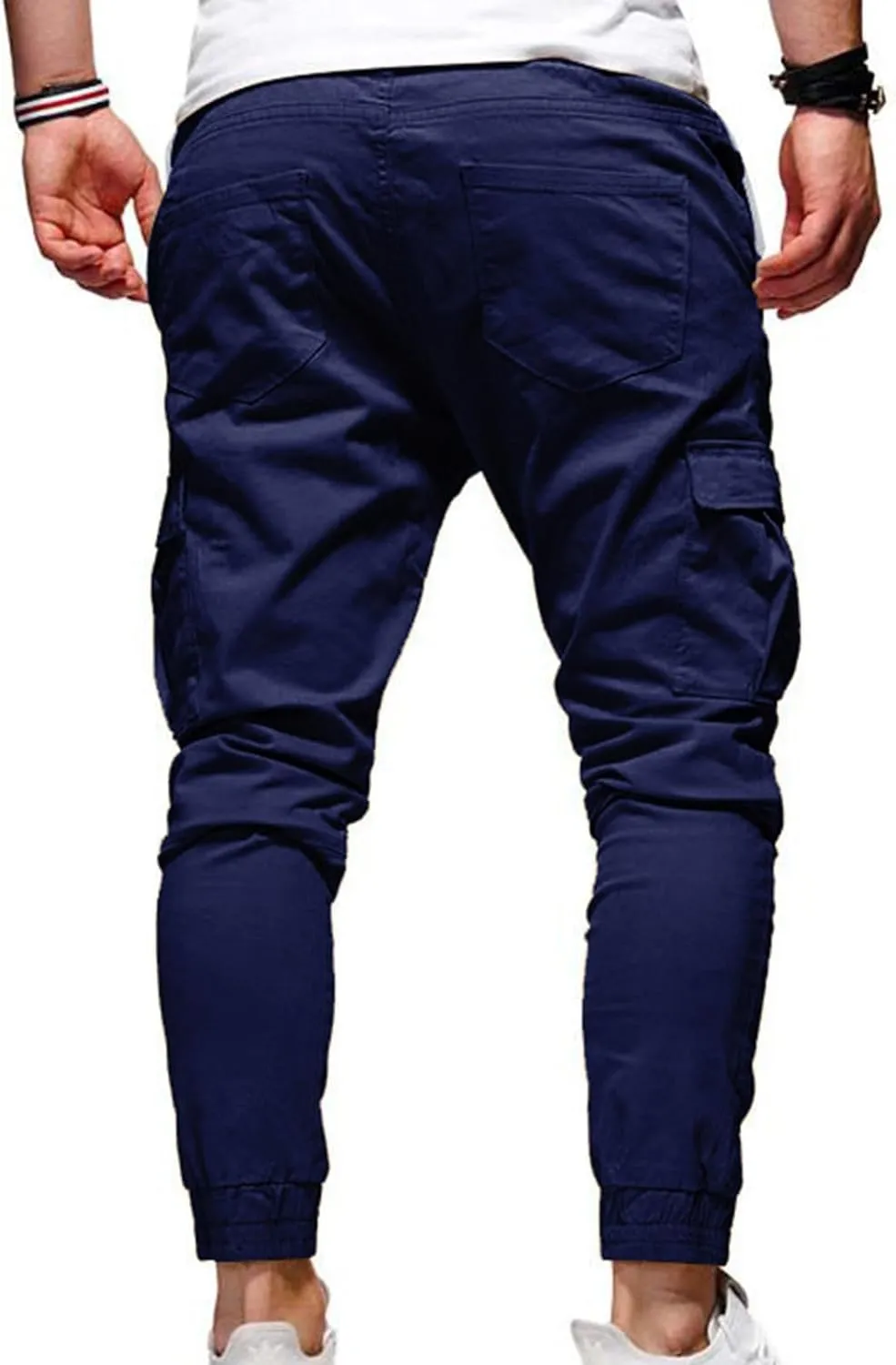 Aymnlox Mens Slim Fit Pants Elastic Waist Drawstring Solid Casual Joggers Sweatpants Fall Classic Workout Tapered Trousers